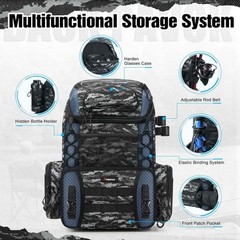 Mochila para pesca al aire libre con portacañas y 4 cajas de aparejos, NUEVO US