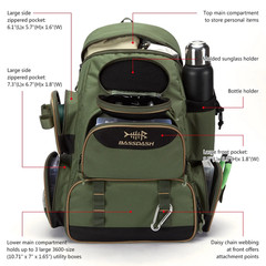 Fishing Backpack Tackle Bag Waterproof Storage with Rod Holder & Rain Cover