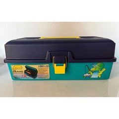 Kids Fishing Tackle Box Teal Navy Blue Dinosaur Triceratops USA Vintage