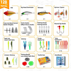 Fishing Lures, 128Pcs Allinone Fishing Tackle Box with Stepbystep Handbook, F…