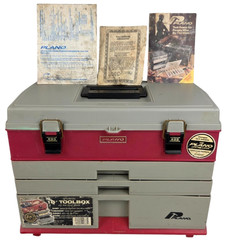 Vintage Plano Model 833 Tool / Tackle Box 3 Drawer w/ Top Storage Red & Gray USA