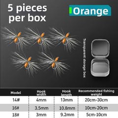 5 Pack Hand Tied Fly Hooks Size 14 16 18 Green Red Orange for Trout For Dace
