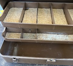 Tackle Box , Fishing, Brown , Used , 2 Tray, Cork Bottom, Hard Metal, Snap Close