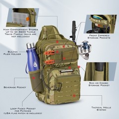 KastKing BlowBak Tactical Sling Tackle Standard, A: Khaki Camo（14” X 8” X 6”）