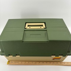 Plano 8606 Tackle Box Vintage Large Green Tan Excellent 6-Tray Hip Roof USA