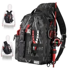 Fishing Backpack Tackle Sling Bag – Fishing Backpack with Rod Black Camouflage