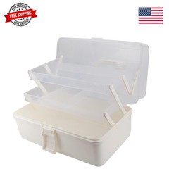 Tackle Box Large 3 Layers Plastic Portable Storage Box Fishing White Tackle B…