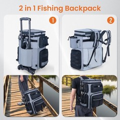 Goture 66L Rolling Tackle Box with Cooler, Gray Large Fishing Bag with Wheels…