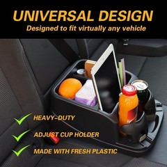 Large Black Plastic Car Console Organizer with 2 Adjustable Storage Dividers
