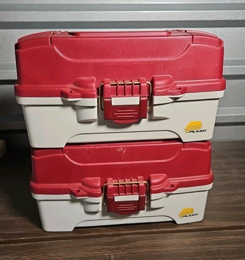 2 Plano One-Tray Tackle Fishing Box Lightweight Sturdy Model 6201 Red White