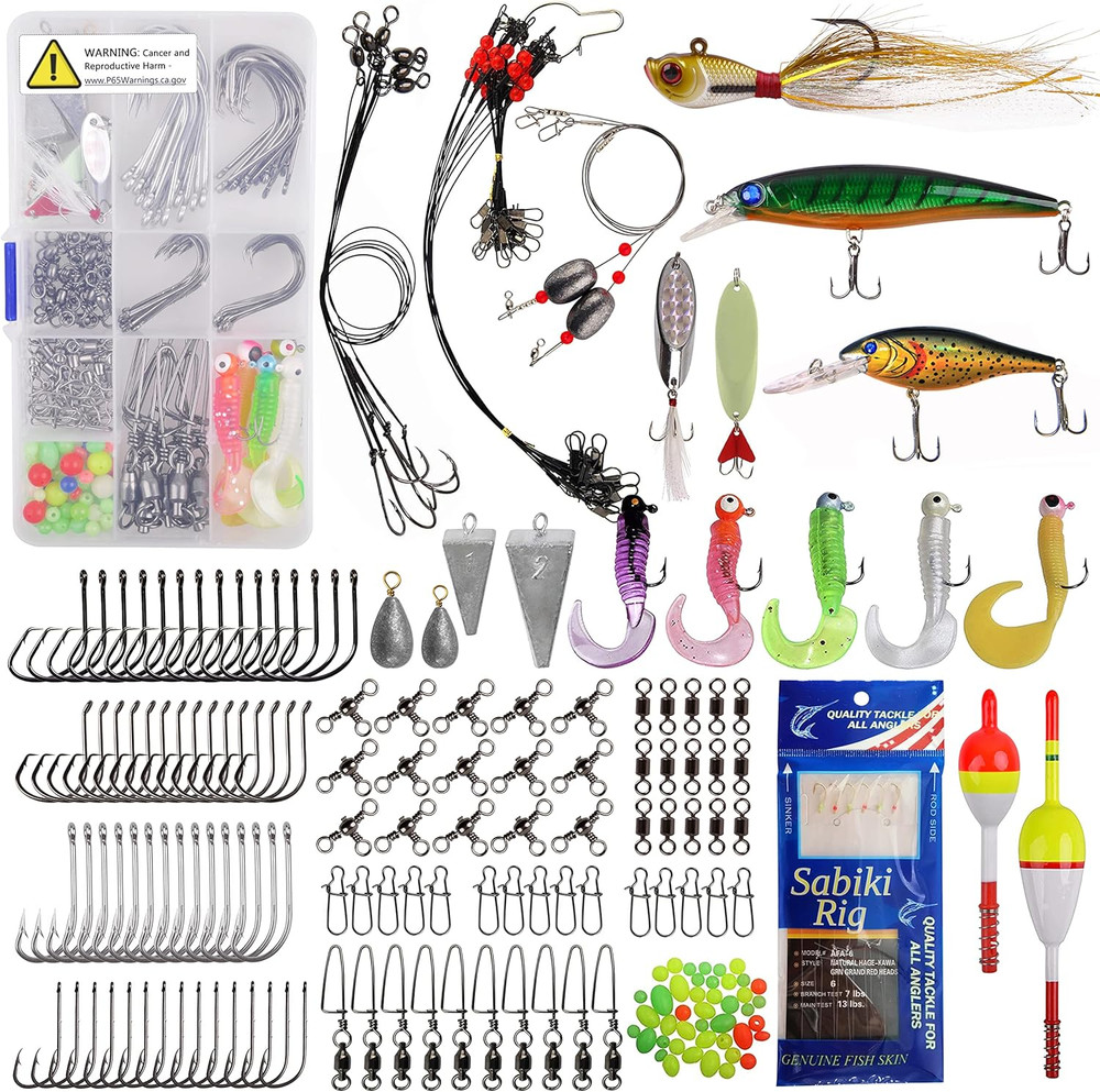 Saltwater Fishing Tackle Kit -212Pcs Ocean Fishing Tackle Box Include Fishing Ri