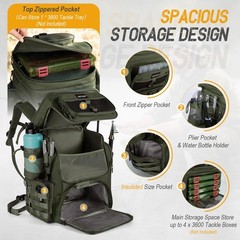 Fishing Backpack, 900D Water-Resistant Tackle Bag with Rod Holders, Insulated…