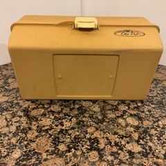 Vintage Old Pal Fishing Tackle Box Model 1050 Tan 2 Tray Plus Wooden Bobbers