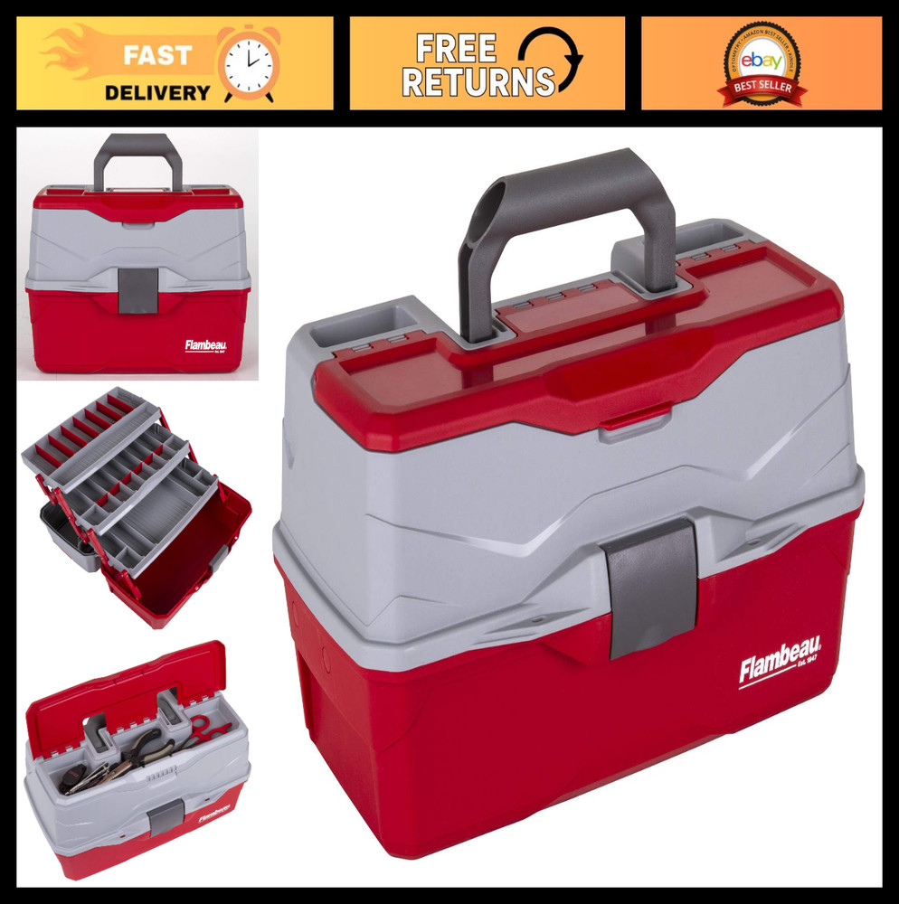 Large Portable 3-Tray Tackle Box – Classic Fishing Lure Organizer, 32 Compartmen