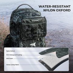 Fishing Tackle Backpack with Removable Bait Binder 50L Capacity Water-Resistant