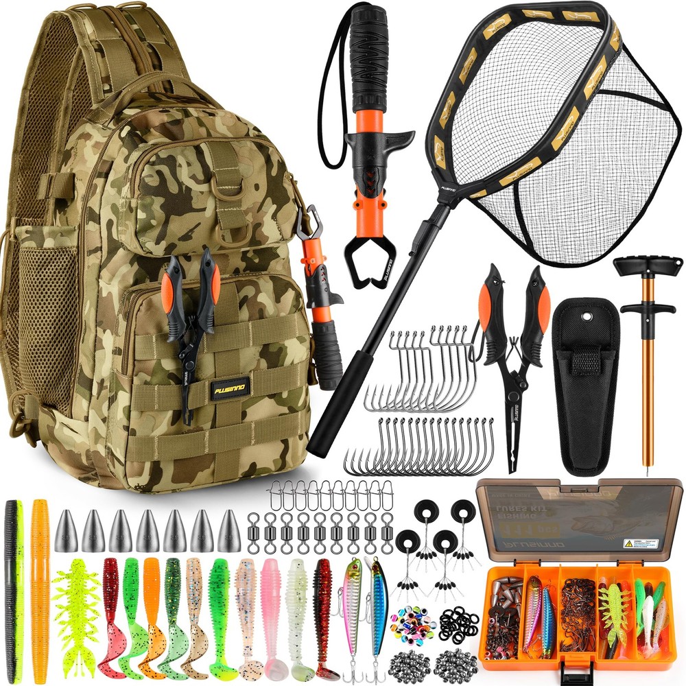 PLUSINNO Fishing Gear,Fishing Backpack Khaki Camo With Net
