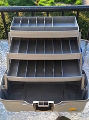 🔥PLANO 3-Tray TACKLE BOX W/ Dual Top Access~Collapsible Handle Blue/White “NEW”