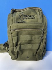 Trout Unlimited Tactical Sling Crossbody Bag Olive Green MOLLE Pockets Fishing
