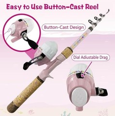 Kids Rod Set – Kids Fishing Rod and Reel Combo – 1.5 Meters Pink – Fishing Net