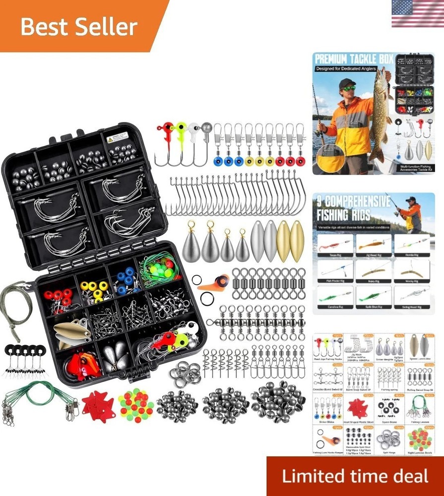 187-Piece Organized Fishing Accessories Kit in Compact Tackle Box, Gift for Men
