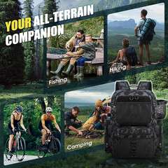 45L Fishing Backpack with Rod Holders & Rain Cover Large 900D