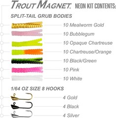 82-Piece Neon Fishing Gear Kit: 70 Grub Bodies & 12 Hooks for Trout Fishing