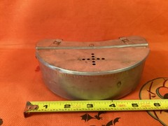VINTAGE ALUMINUM BELT BAIT BOX HOLDER UNMARKED HINGED LID CLOSES AND HOLDS UNMAR