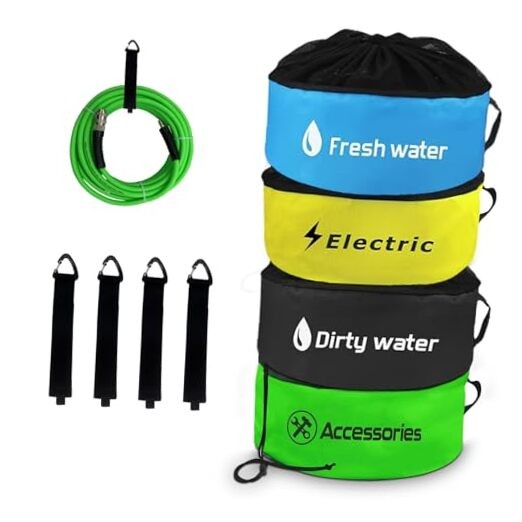 4 Pack RV Sewer Hose Storage,Waterproof RV Blue+Yellow+Black+Green+Drawstring