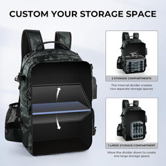 Fishing Tackle Backpack with Removable Bait Binder 50L Capacity Water-Resistant