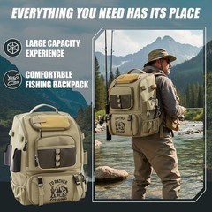 40L Fishing Tackle Backpack w/ Rod Holders Rain Cover Water Resistant