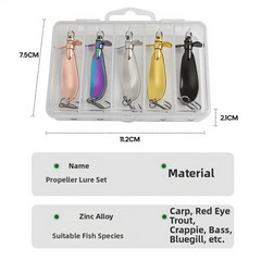 Fishing Spoon Lure with Dual Curved Zinc Alloy 5.1cm x 1.4cm 10g 5-Pack