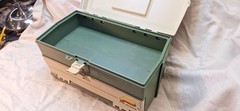 Vintage Plano 707 Tackle Box Tan/Green Made in USA two drawer plus top storage