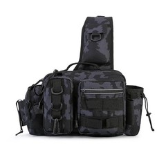 Fishing Gear Bag Adjustable Shoulder Strap Multi Compartment Zipper Nylon Tackle