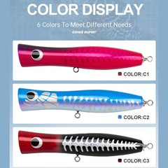219mm Handcrafted Wooden Sea Fishing Popper for Big Game Trolling Topwater Lure