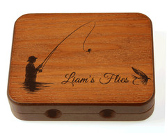 Personalised Wooden Fly Box 13×10×3 cm – Engraved Pocket Fly Fishing Angler Gift