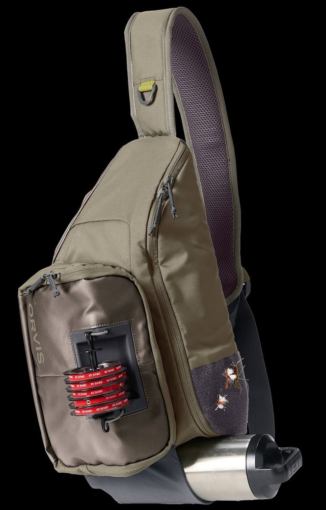 Orvis Nylon Sling Pack Fishing Tackle Bag, 2 Pockets, Green/Gray MPN 25FR