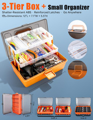 Large 3-Layer Tackle Box with Included, 417Pcs Fishing Large, Orange