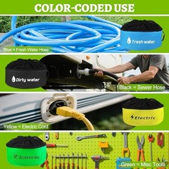 4 Pack RV Sewer Hose Storage,Waterproof RV Blue+Yellow+Black+Green+Drawstring