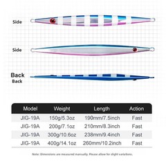 Fast Sinking UV Glow Jig Lure 150/200/300/400g for Tuna and For Snapper