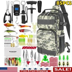 Fishing Backpack Tackle Kit 85Pcs Fishing Tool Set Tackle Lures Pliers Gripper
