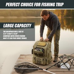 40L Fishing Tackle Backpack w/ Rod Holders Rain Cover Water Resistant