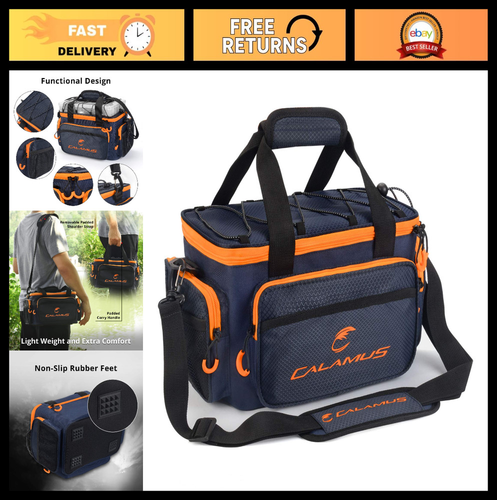 Fishing Tackle Bag – Orange, Rip-Stop PE, Padded Strap, Saltwater & Freshwater,
