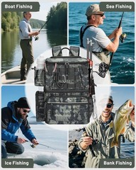 Matein Fishing Backpack 4 Tackle Rod Holder Tackle Backpack Safety Compartment