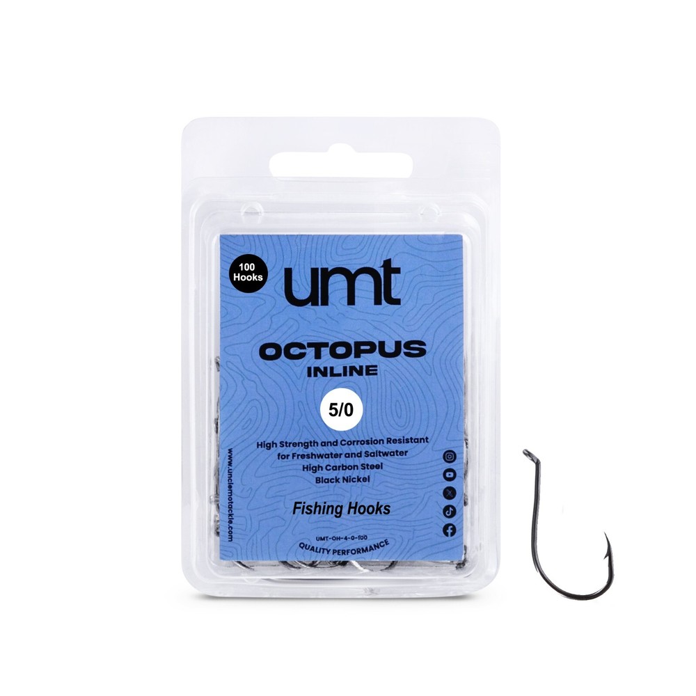 UMT 100 Pack 5/0 Octopus Fishing Hooks Size for Saltwater and Freshwater
