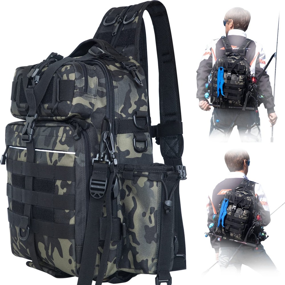 BLISSWILL Fishing Backpack Outdoor Tackle Bag Large Large, I：forest Camo