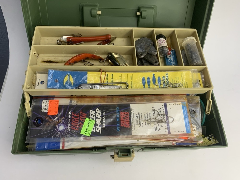 Vintage Plano Fishing Tackle Box 2110 Plastic 1 Tray with Grandpa’s Goodies Mix
