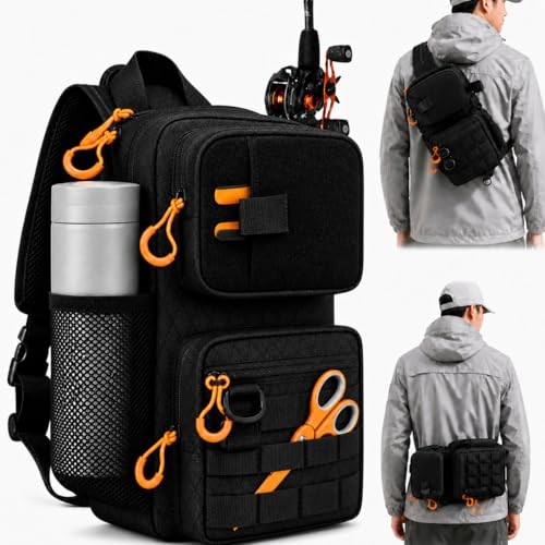 X-PAC Fishing Sling Bag 6L Waterproof Crossbody Tackle Pack with Rod Holder