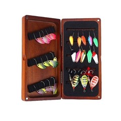 25pcs Spinner Minnow Lures in Wooden Storage Box for Freshwater Trout Fishing
