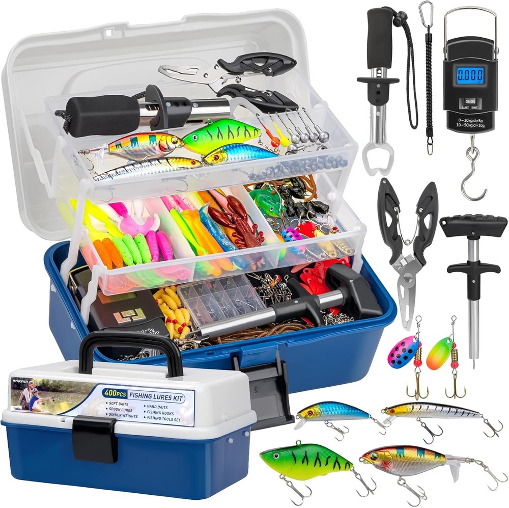 THKFISH 400PCS Fishing Lures Kit Bass Fishing Gear Kit for Freshwater Tackle Box