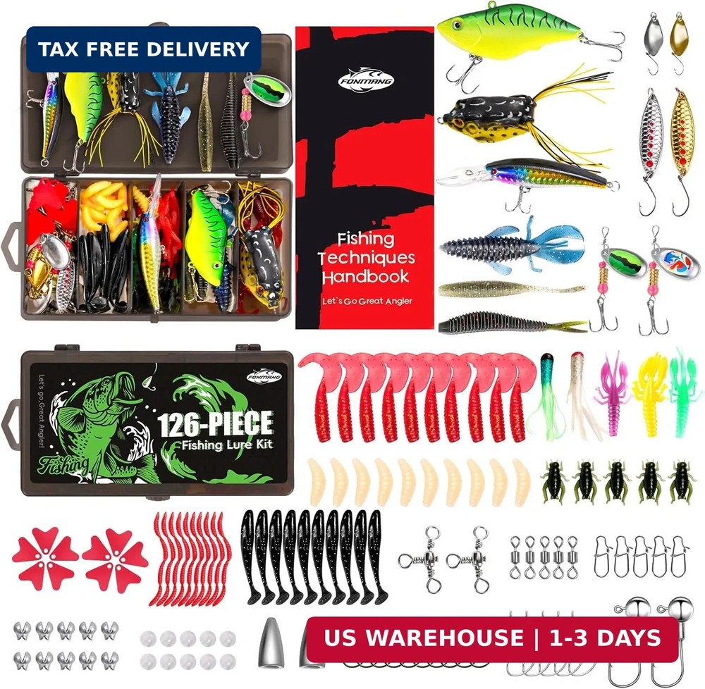 FONMANG Fishing Lures – Tackle Box with Tackle Included, Fishing Kit with VIBs,
